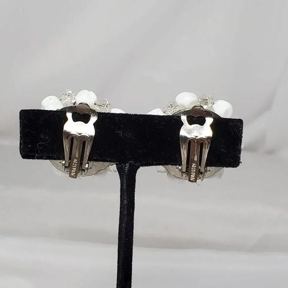 Vintage White Milk Glass Beaded Clip-On Earrings Made In Germany - Picture 5 of 6